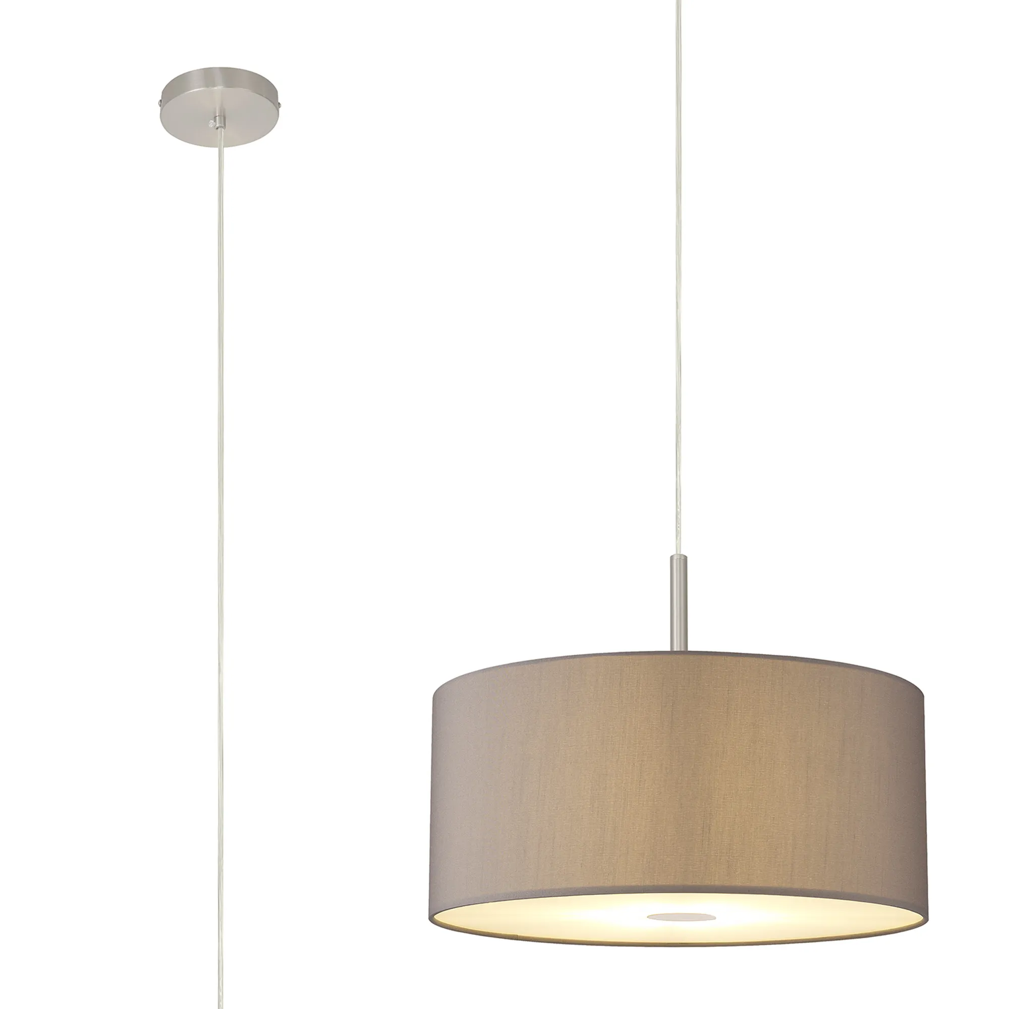 DK0302  Baymont 40cm Pendant 1 Light Satin Nickel, GreyWhite Laminate, Frosted Diffuser